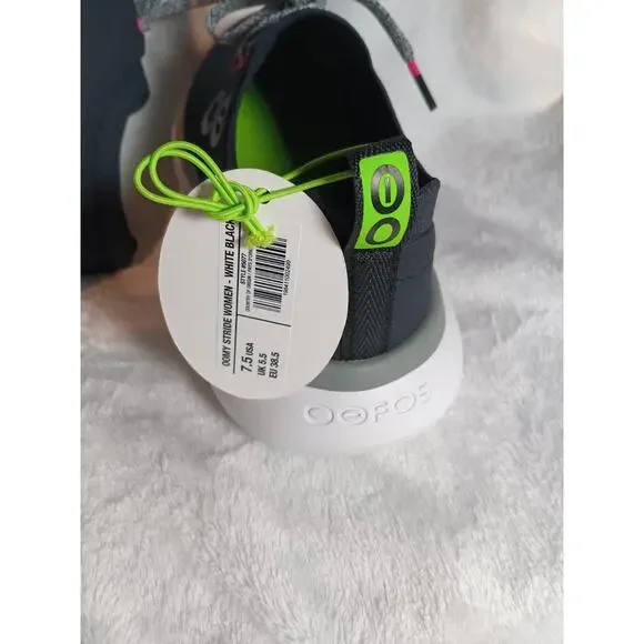 OOFOS Women’s OOmy Stride Lace‑Up 7.5 White Black Recovery Walking Shoes New - Picture 5 of 5